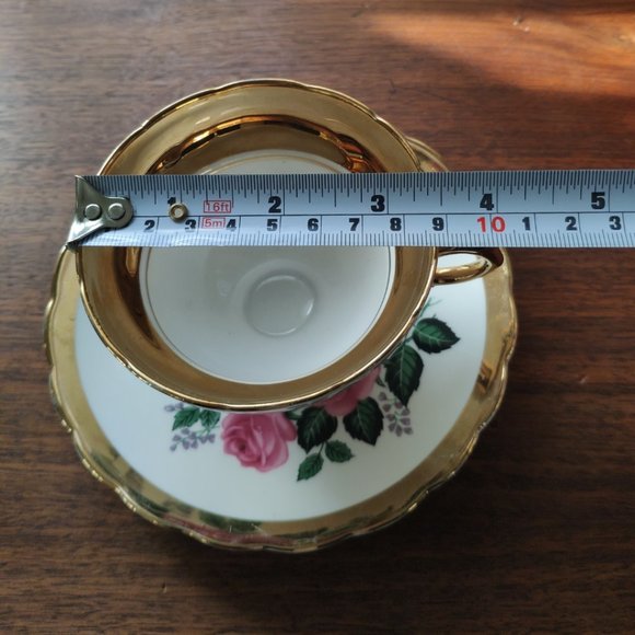 Rosina Gilt Tea Cup, England Gold Gilded Pink Roses, VTG Bone China - Picture 10 of 14